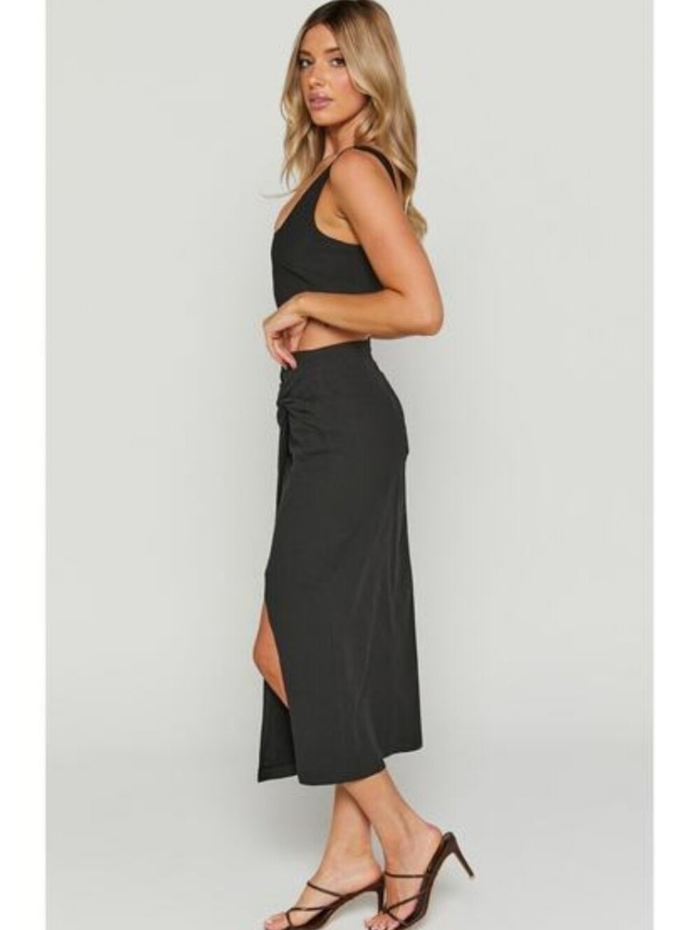 Showpo. Black Twist Knot Midi Skirt with Side Slit - Picture 4 of 8